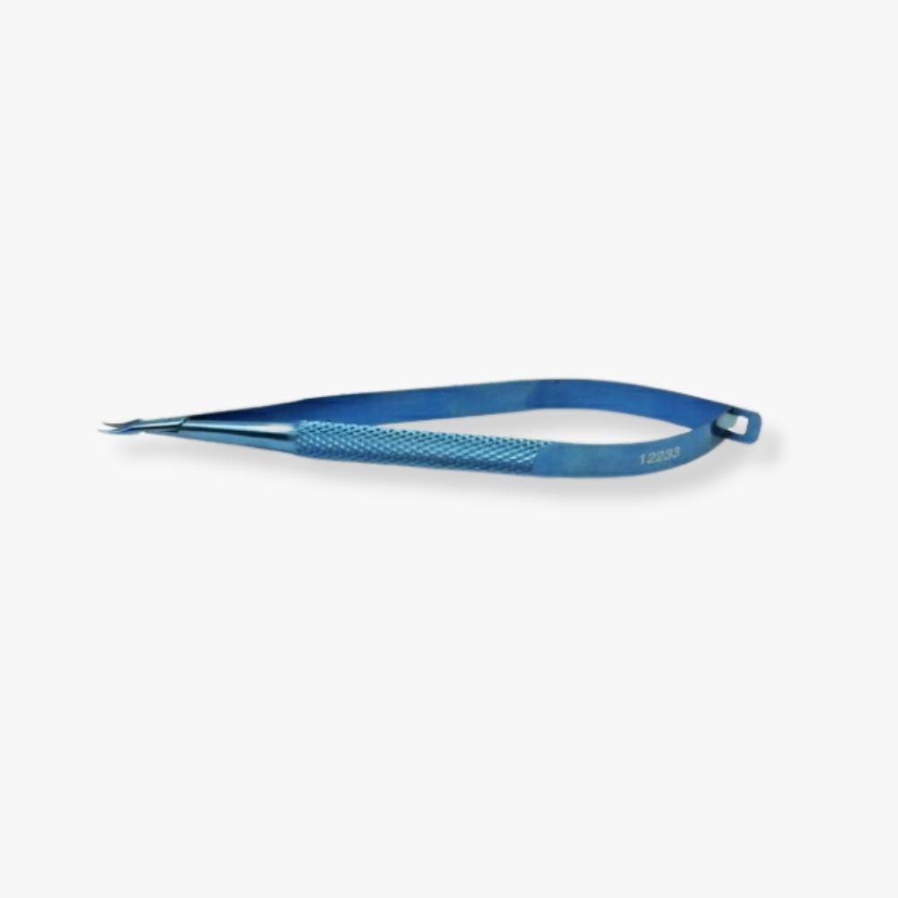 6mm Delicate Jaws, No Lock 110mm Curved Needle Holder Anodized titanium with spring handle and anti-glare finish